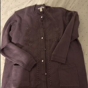 Embroidered Floral Purple Women's Sweater